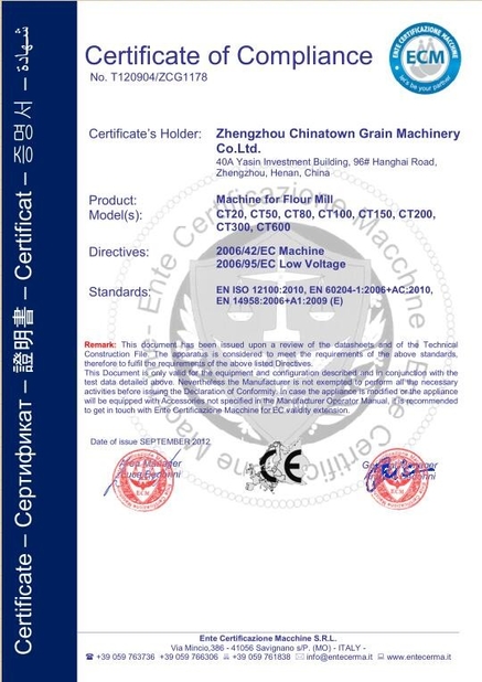 China Zhengzhou Chinatown Grain Machinery Co., Ltd. Certification